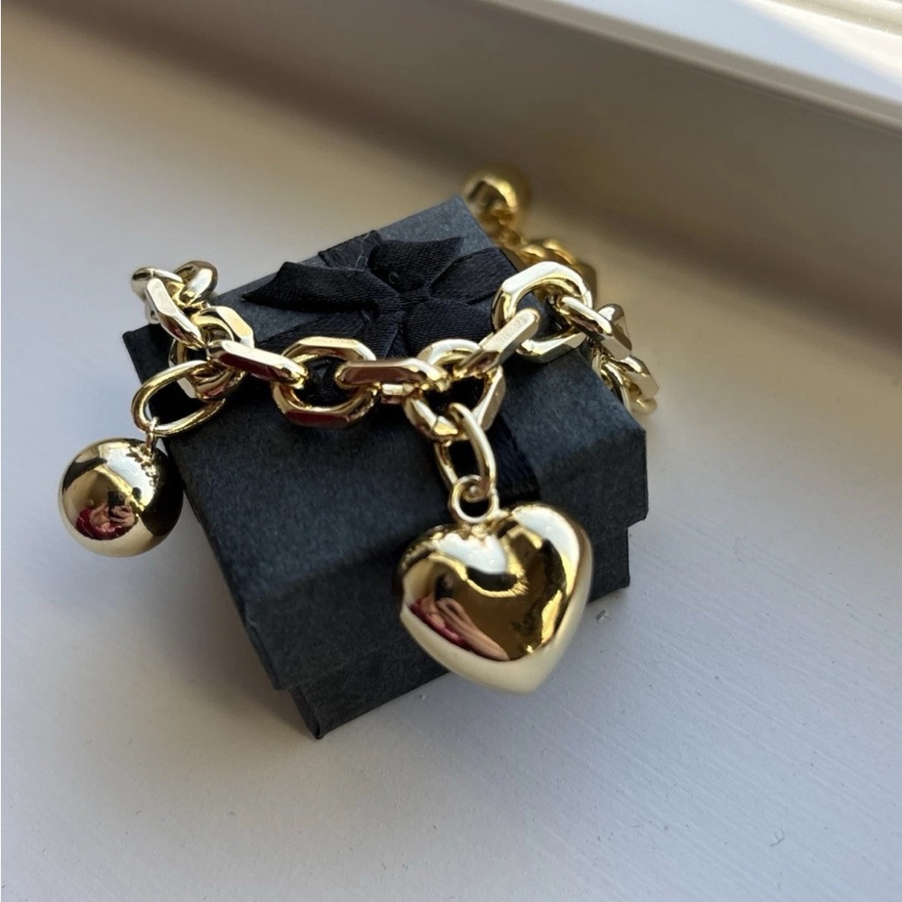 Bold Gold Plated Heart Charm Bracelet Chunky Link Love Statement Jewelry - Picture 2 of 11